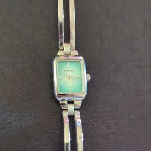 Fossil Silver Watch with Aqua Blue Dial